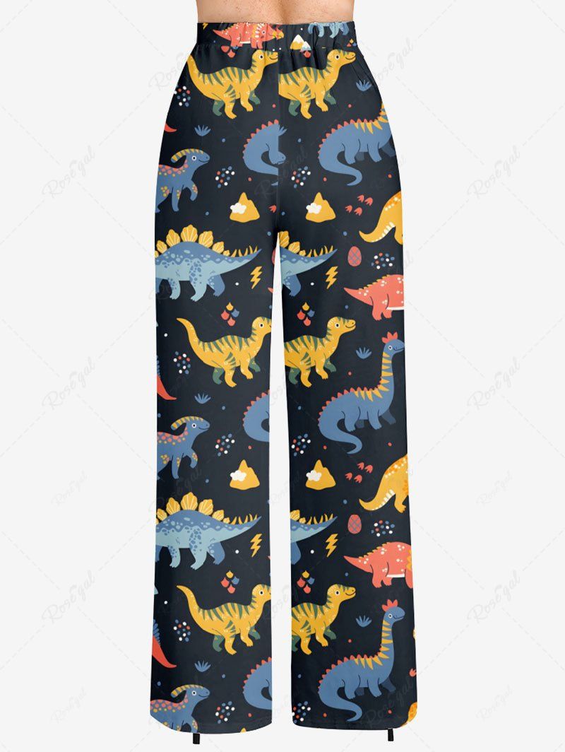 Plus Size Dinosaur Printed Drawstring Wide Leg Pants
