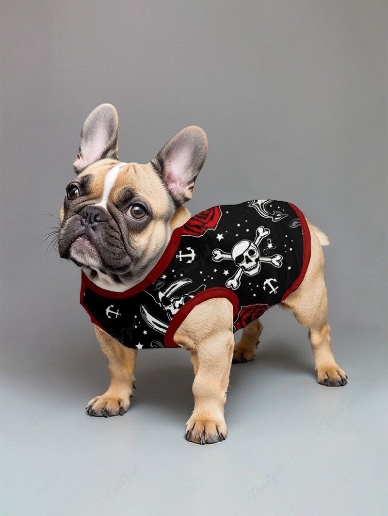 Débardeur imprimé tête de mort, rose, fleur, étoile, ancre, pantalon large, tenues assorties pour chien et propriétaire