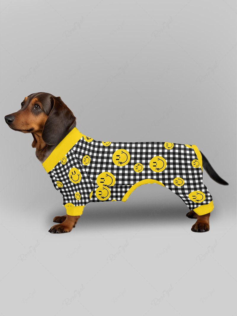 Plaid Smile Face Print Pants Pajama Dog And Owner Matching Outfits