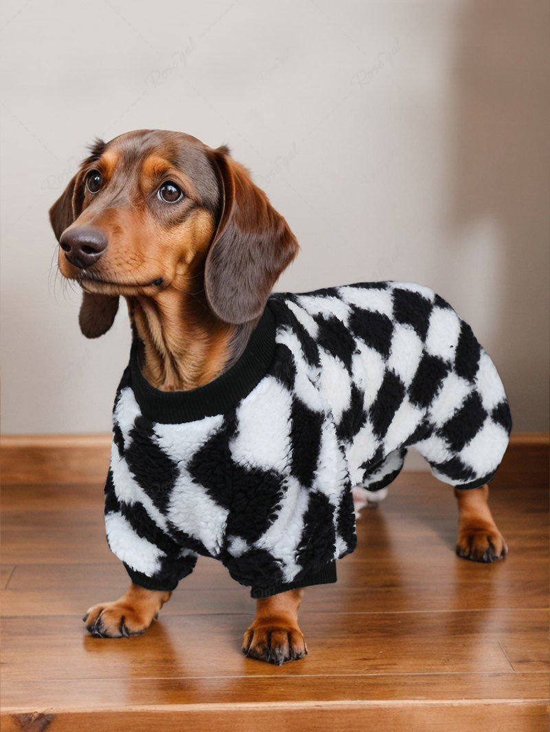 Two Tone Checkered Printed Fleece Pajama and Wide Leg Pants Dog and Owner Matching Outfits