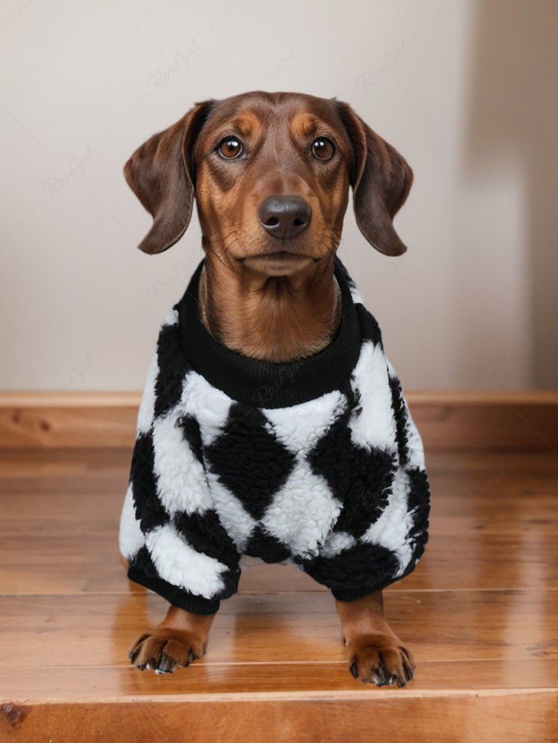 Two Tone Checkered Printed Fleece Pajama and Wide Leg Pants Dog and Owner Matching Outfits