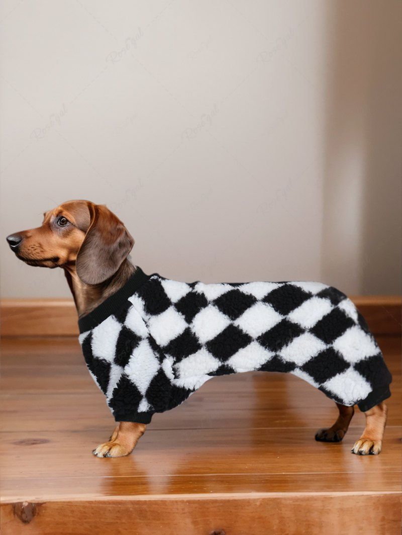 Two Tone Checkered Printed Fleece Pajama and Wide Leg Pants Dog and Owner Matching Outfits