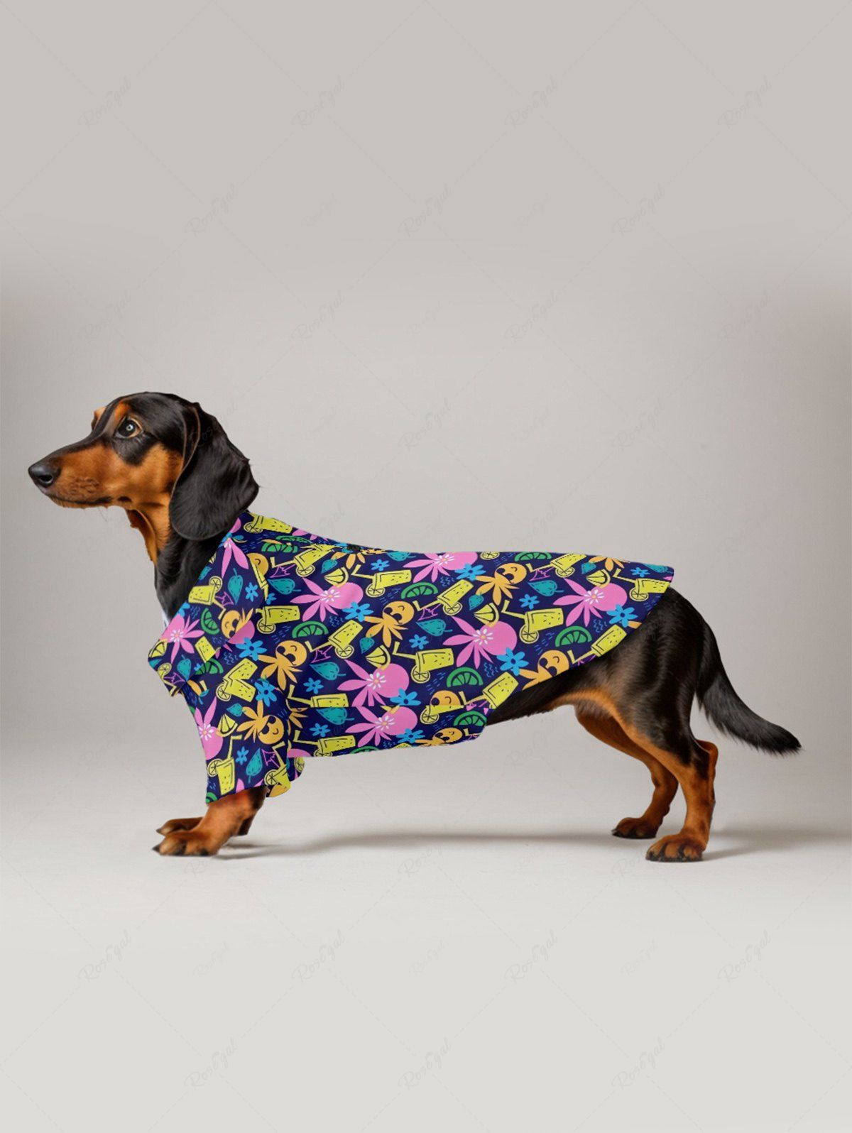 Pet's Colorful Lemon Juice Cartoon Coconut Printed Hawaii Button Shirt