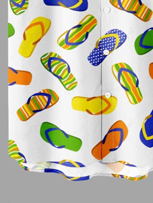 Plus Size Colorful Flip Flops Printed Buttons Pocket Hawaii Shirt For Men