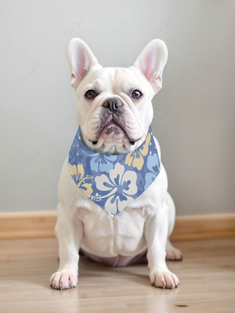 Hibiscus Flower Print Hawaii Bibs Bandana and Women Shirt Dog and Owner Matching Outfits