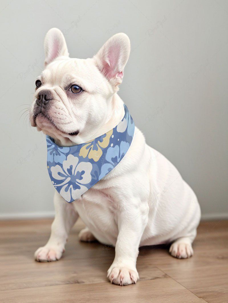 Hibiscus Flower Print Hawaii Bibs Bandana and Women Shirt Dog and Owner Matching Outfits