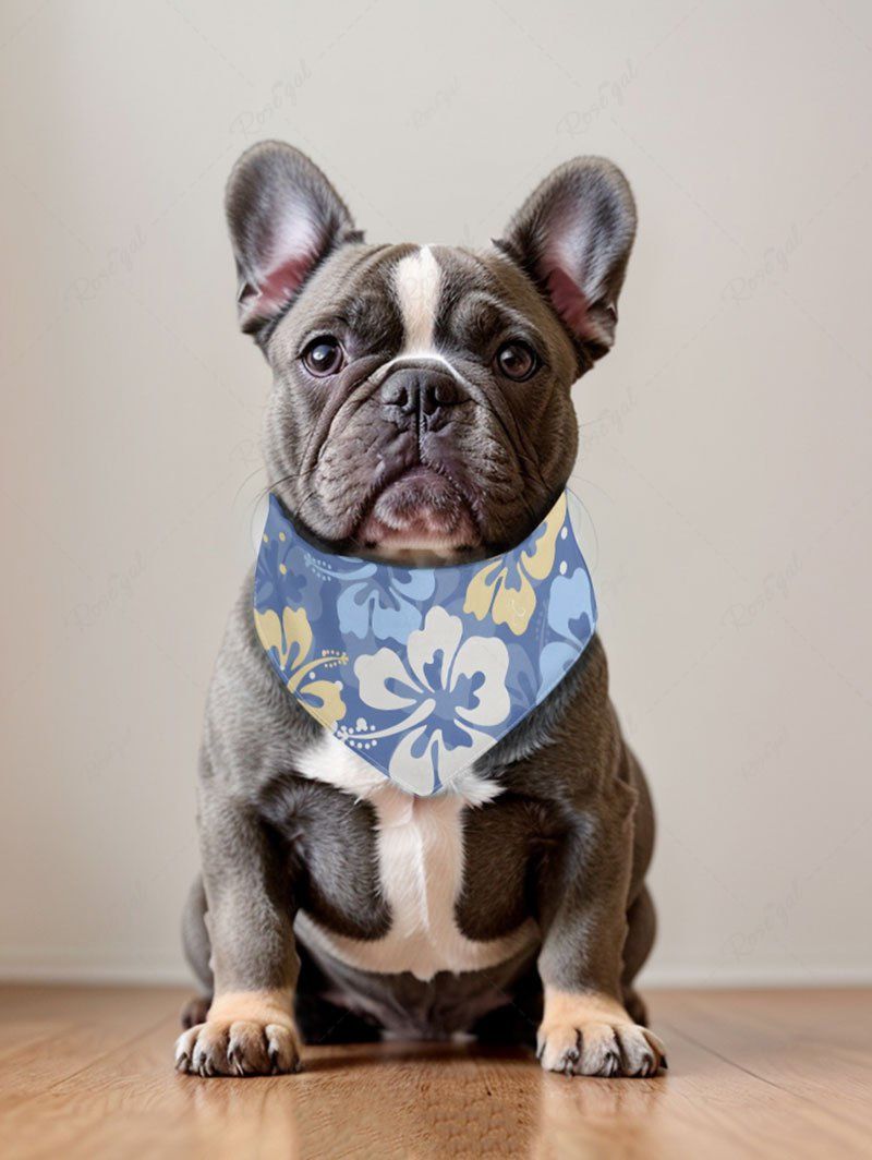 Hibiscus Flower Print Hawaii Bibs Bandana and Women Shirt Dog and Owner Matching Outfits