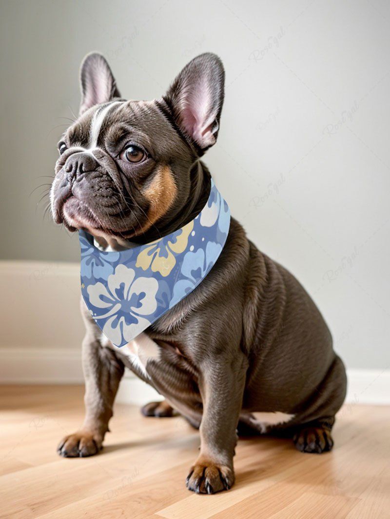 Hibiscus Flower Print Hawaii Bibs Bandana and Women Shirt Dog and Owner Matching Outfits