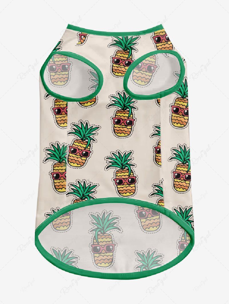 Pet's Cartoon Pineapple Printed Hawaii Contrast Piping Tank Top