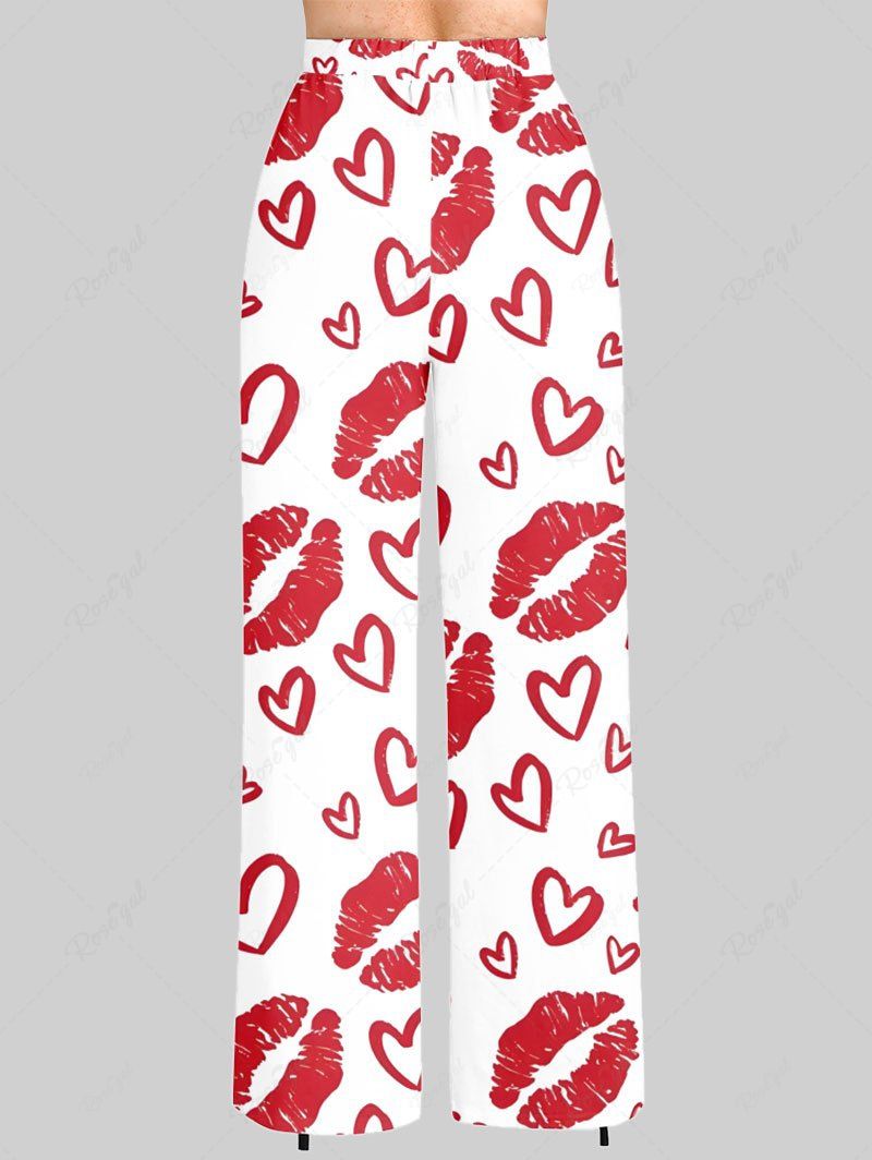 Plus Size Heart Lips Printed Drawstring Wide Leg Pants