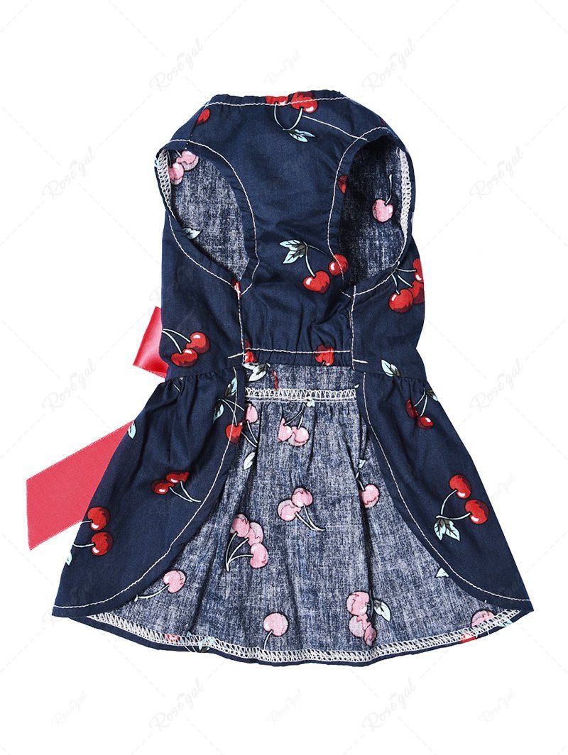 Pet's Cherry Printed Bowknot Ruched Dress