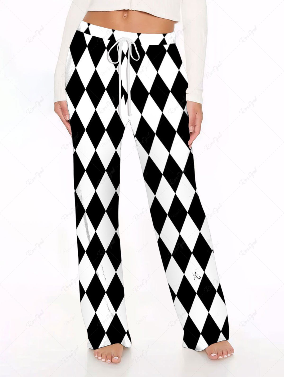 Two Tone Checkered Printed Fleece Pajama and Wide Leg Pants Dog and Owner Matching Outfits