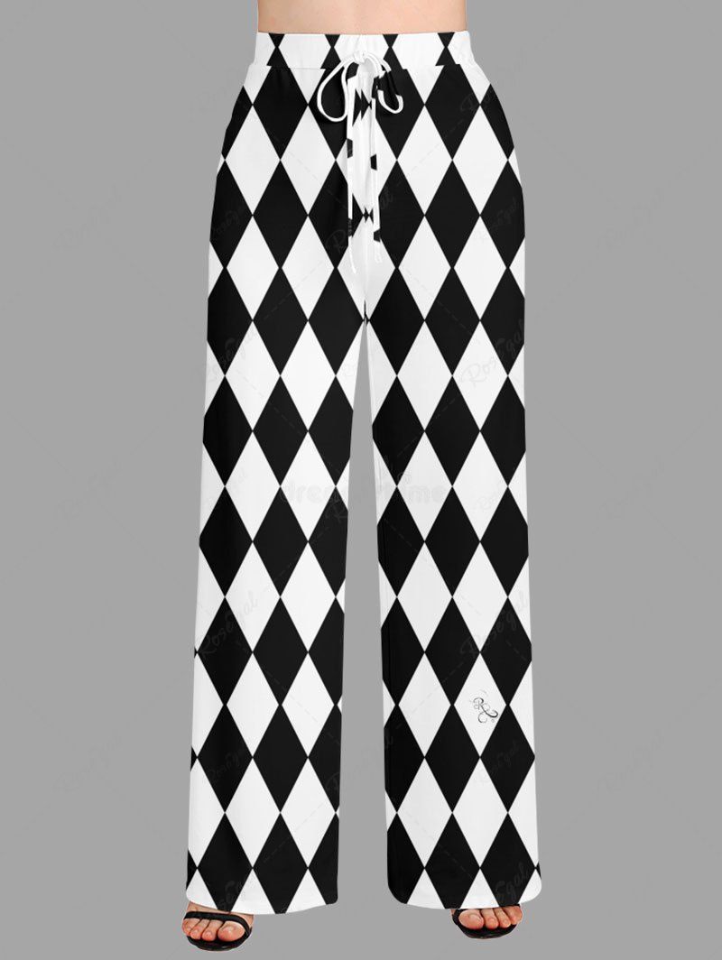 Two Tone Checkered Printed Fleece Pajama and Wide Leg Pants Dog and Owner Matching Outfits
