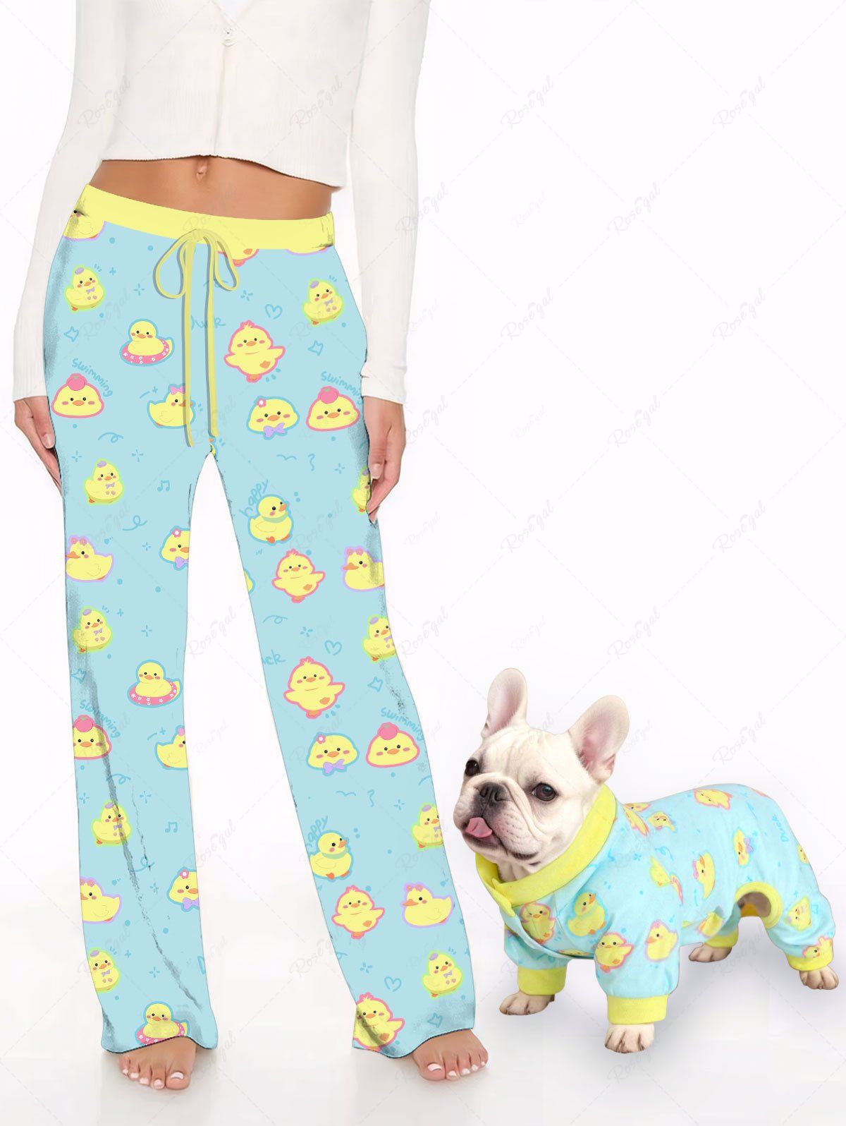 Bowknot Dark Heart Printed Casual Pajama and Wide Leg Pants Dog and Owner Matching Outfits