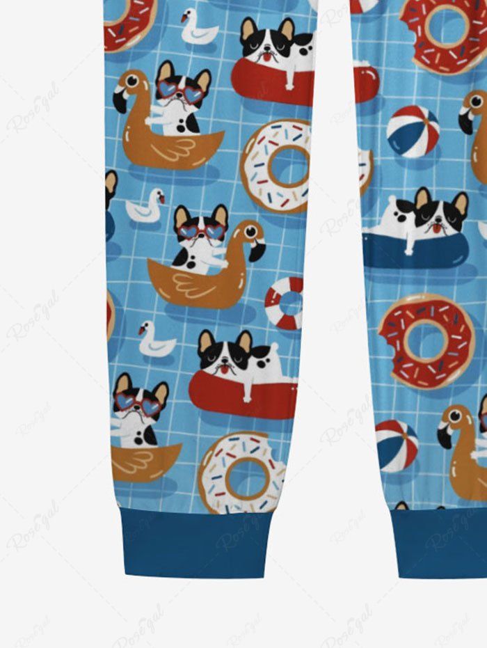 Plus Size Cartoon Bathtub Dog Swimming Ring Ball Plaid Printed Pajama Pants For Men