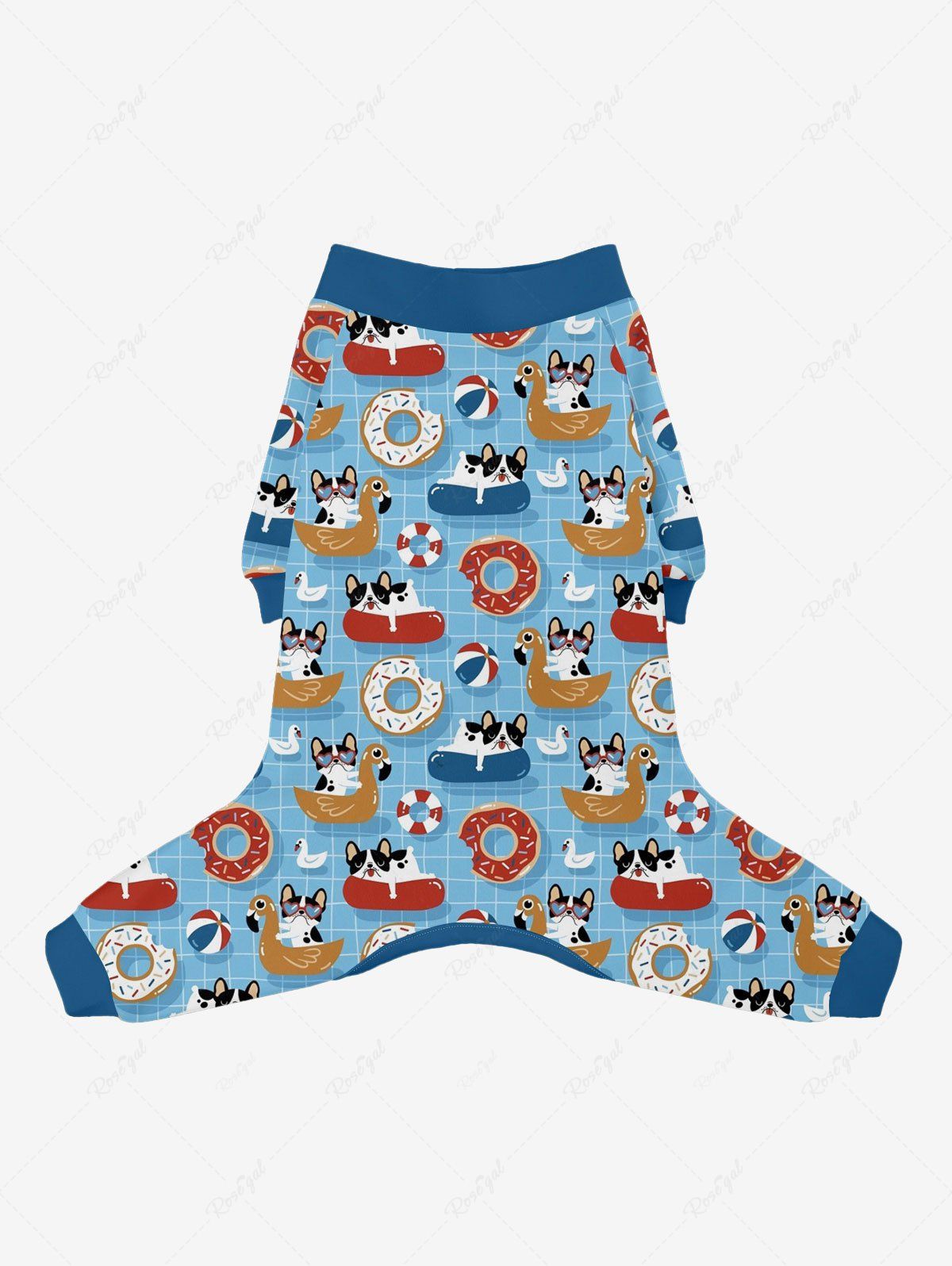 Pet's Cartoon Bathtub Dog Swimming Ring Ball Plaid Printed Button Pajama