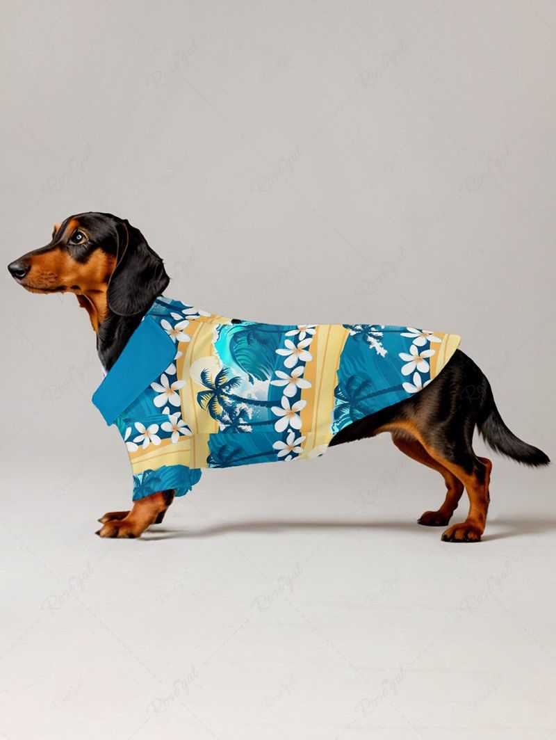 Pet's Flowers Coconut Tree Sea Waves Printed Hawaii Shirt