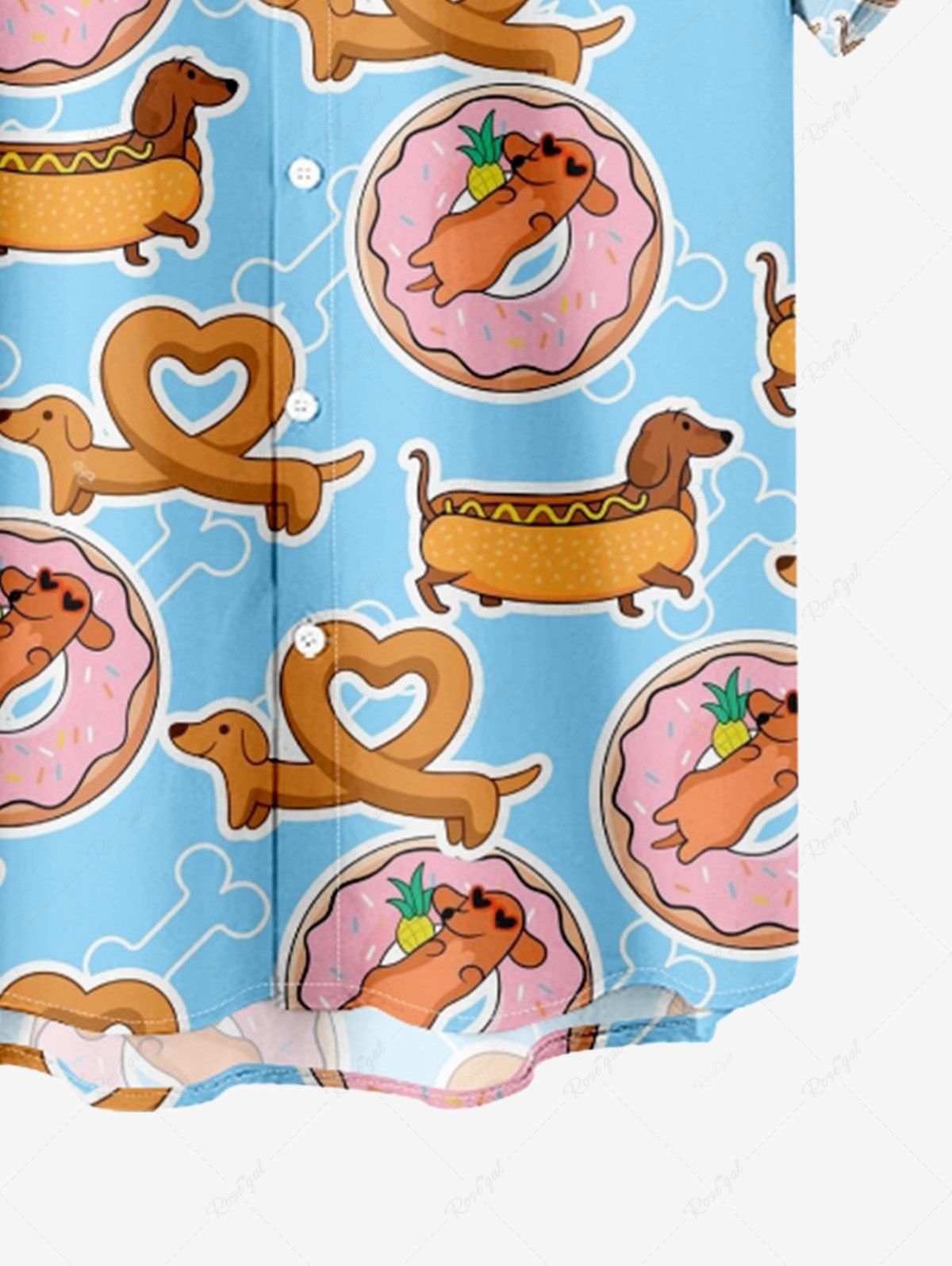 Plus Size Hot Dog Donut Bone Printed Buttons Pocket Shirt For Men