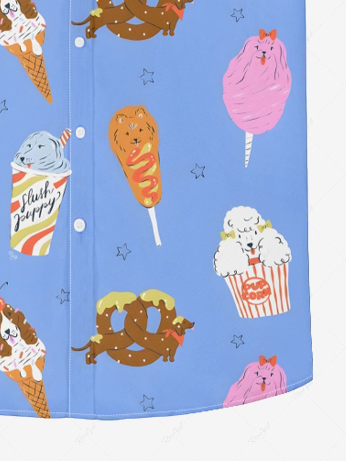 Turn-down Collar Cartoon Popcorn Hot Dog Ice Cream Donut Printed Button Pocket Women Shirt