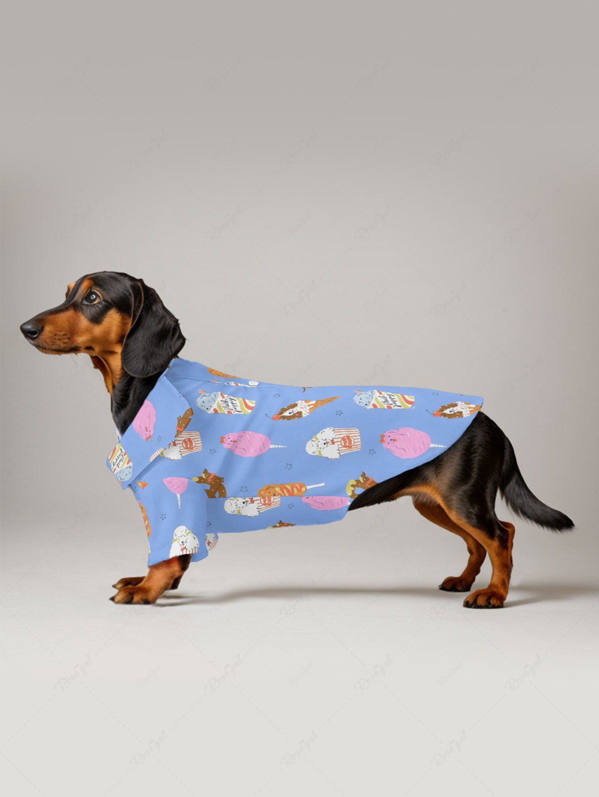 Pet's Cartoon Popcorn Hot Dog Ice Cream Donut Printed Button Shirt