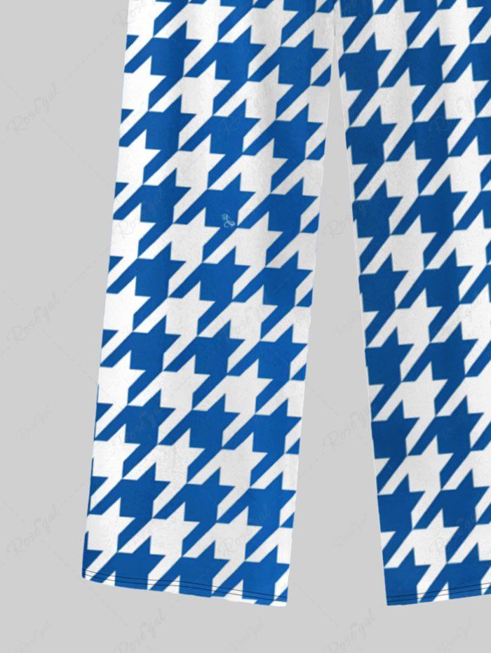 Plus Size Houndstooth Printed Drawstring Wide Leg Pants For Men