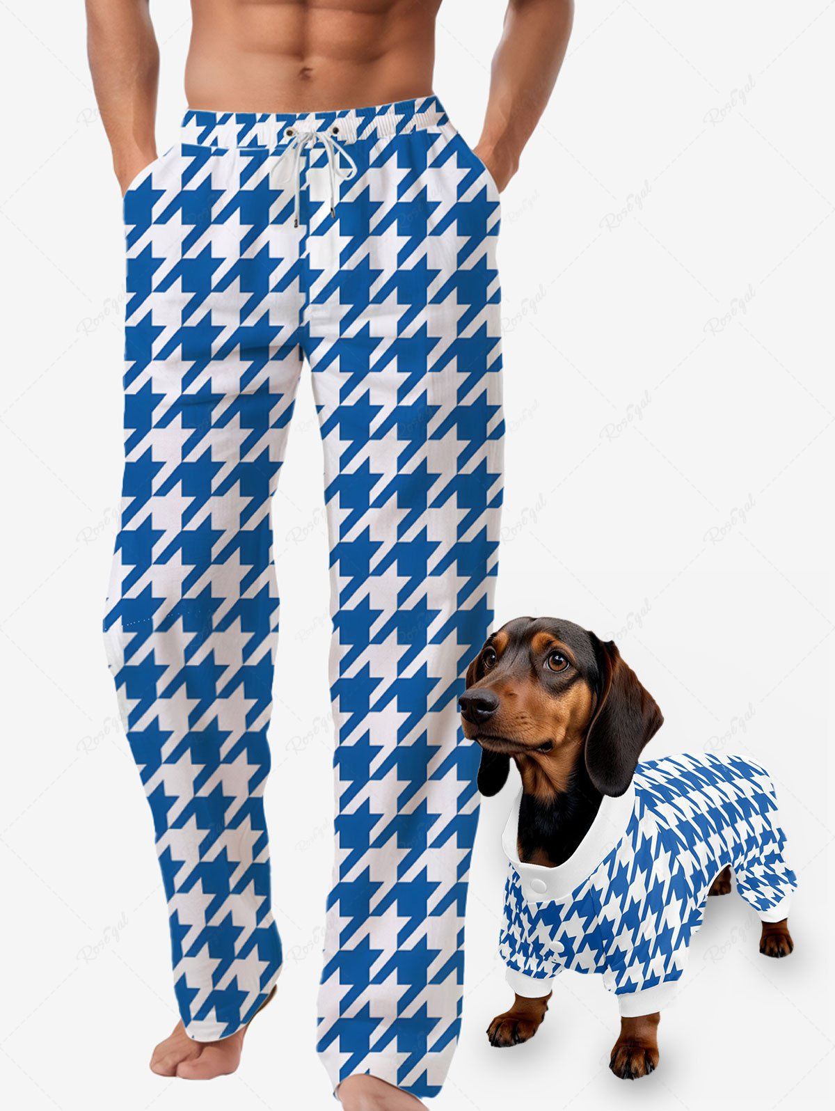 Houndstooth Print Pajama and Wide Leg Pants For Men Dog and Owner Matching Outfits
