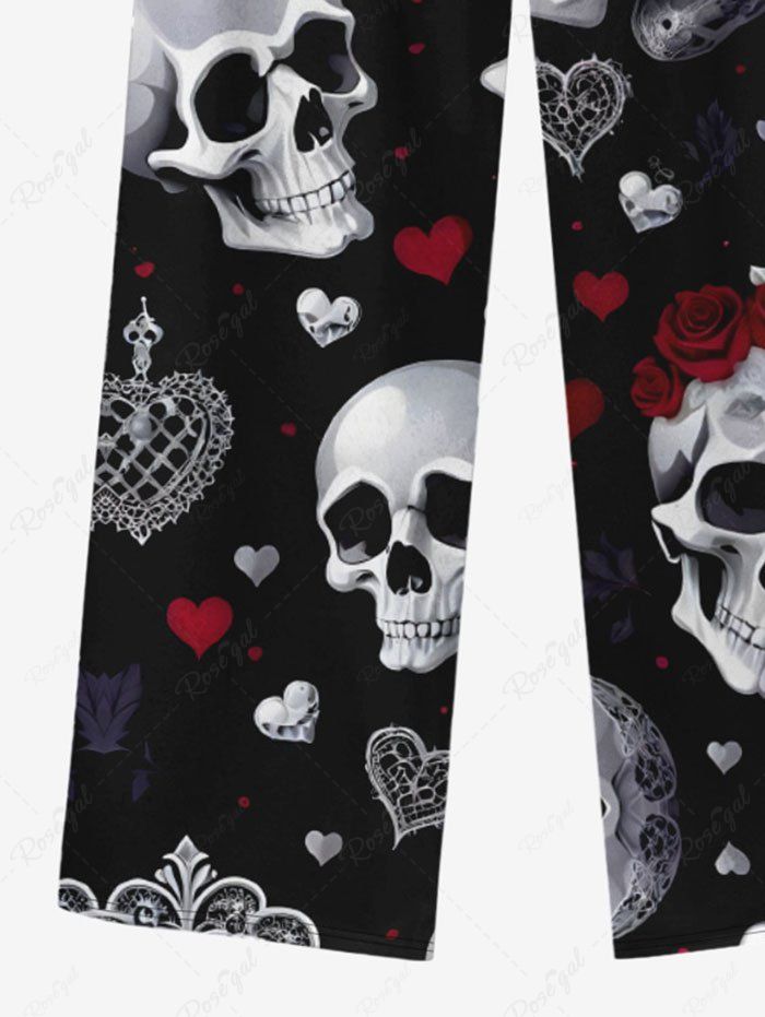 Plus Size Skull Rose Flower Heart Printed Wide Leg Pants For Men