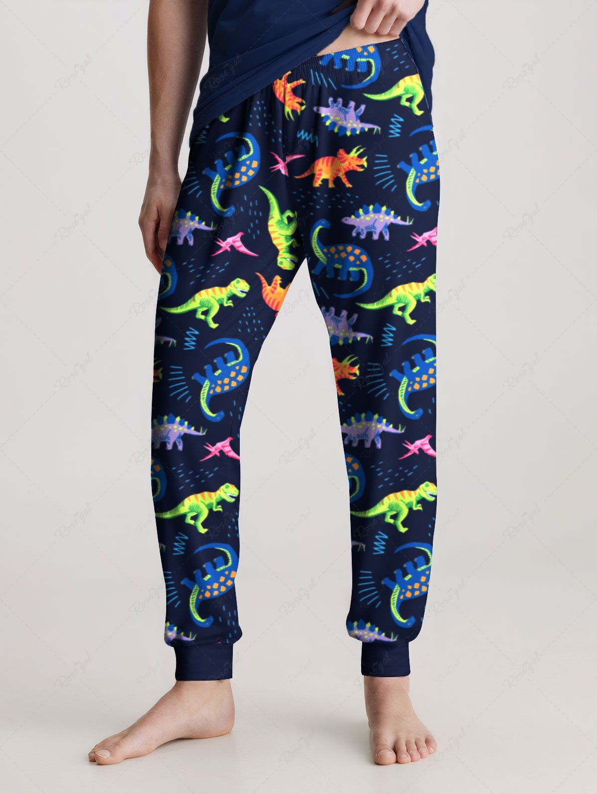 Plus Size Colorful Dinosaur Printed Pajama Pants For Men