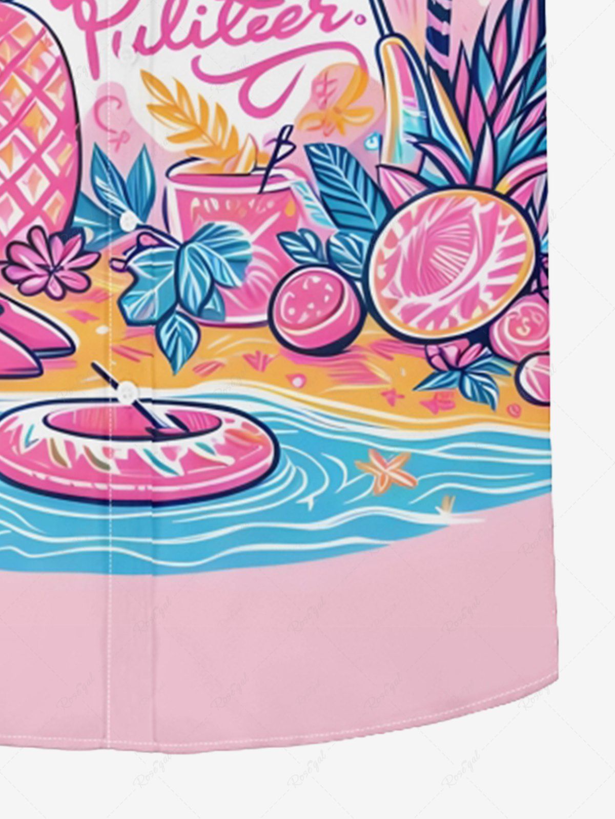 Chemise à boutons pour femme avec imprimé coloré de cocotiers, d'ananas, de mer, de plage, de soleil, d'Hawaï