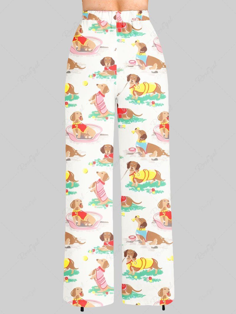 Plus Size Dogs Printed Drawstring Wide Leg Pants