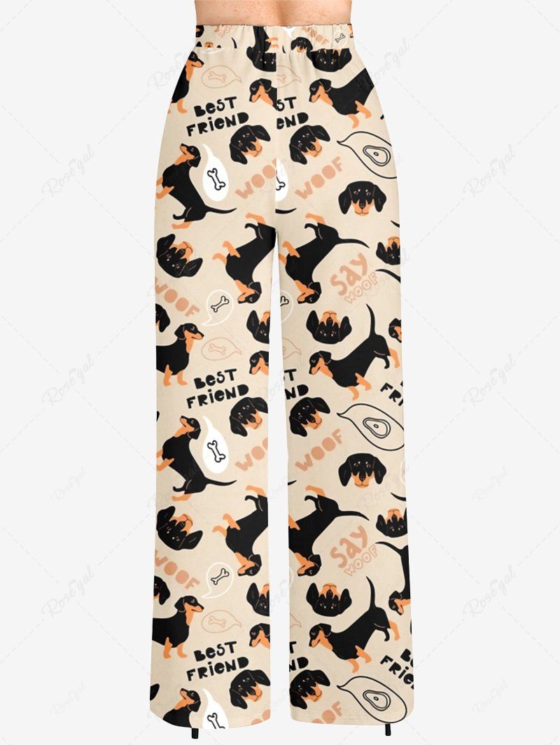 Plus Size Dogs Bone Letters Printed Drawstring Wide Leg Pants