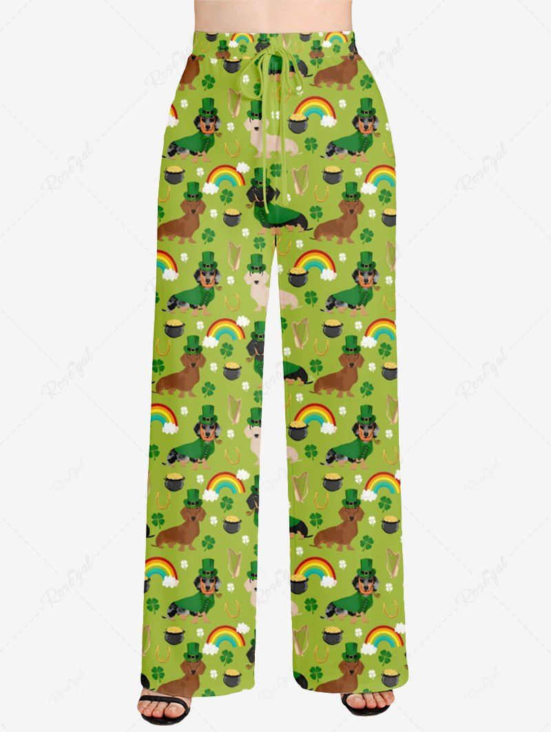 Pyjama imprimé trèfle arc-en-ciel et pantalon large pour chien de la Saint-Patrick Tenues assorties pour chien et propriétaire