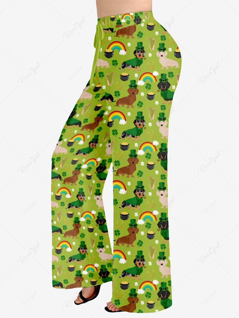 Pyjama imprimé trèfle arc-en-ciel et pantalon large pour chien de la Saint-Patrick Tenues assorties pour chien et propriétaire