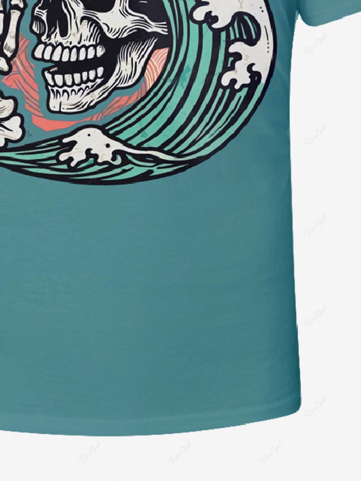Plus Size Skull Skeleton Floral Sea Wave Printed Hawaii T-shirt For Men