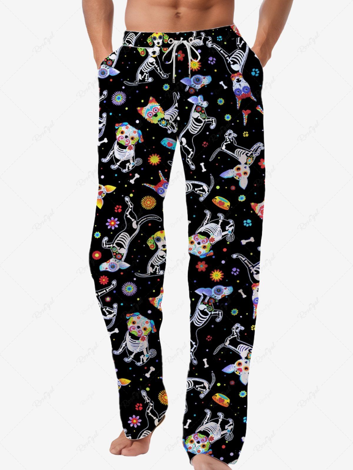 Flowers Puppy Skeleton Print Pants Pajama Dog And Owner Matching Outfits