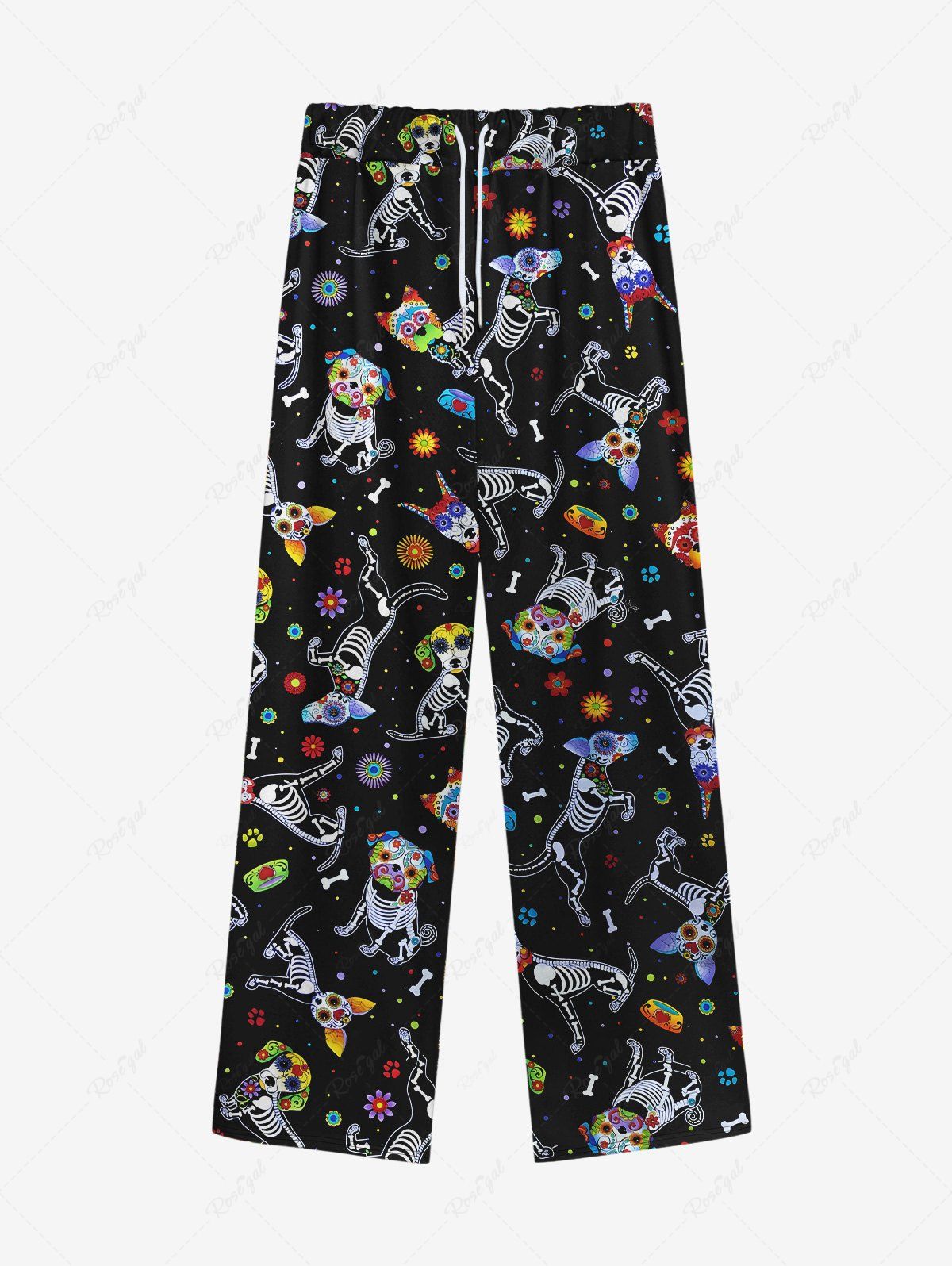 Flowers Puppy Skeleton Print Pants Pajama Dog And Owner Matching Outfits