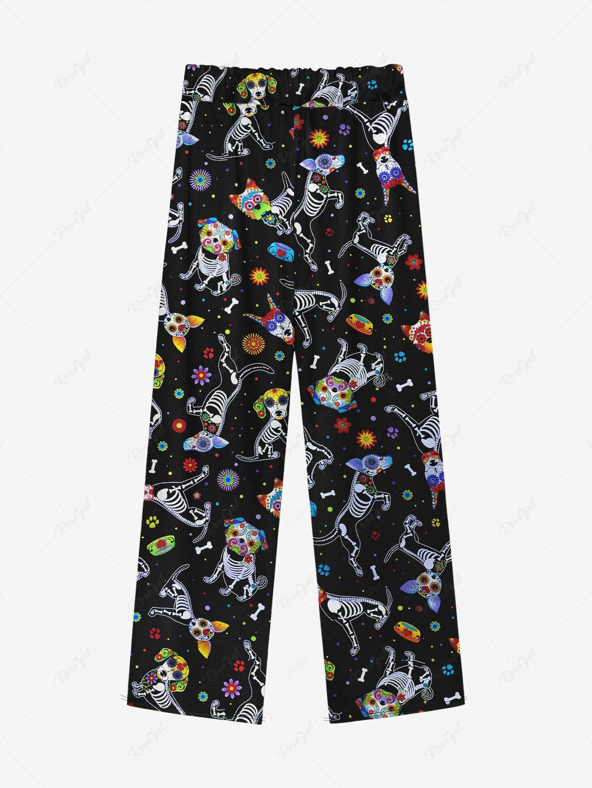Flowers Puppy Skeleton Print Pants Pajama Dog And Owner Matching Outfits