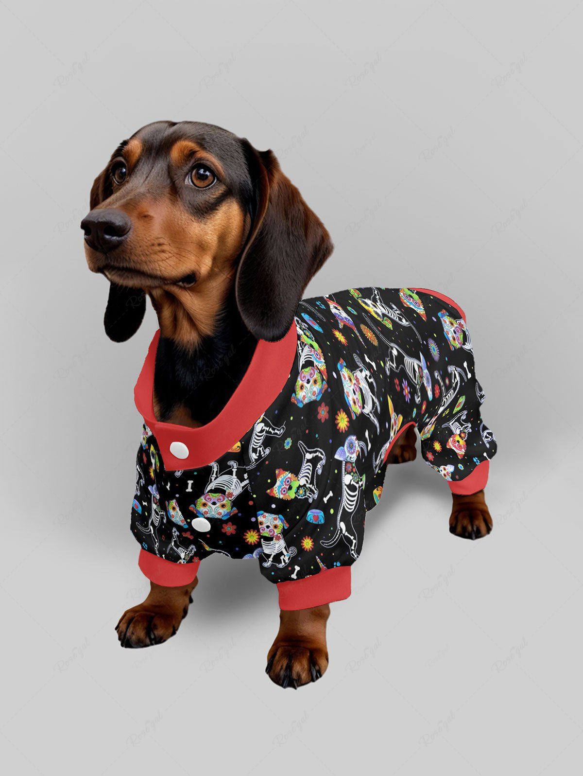 Flowers Puppy Skeleton Print Pants Pajama Dog And Owner Matching Outfits