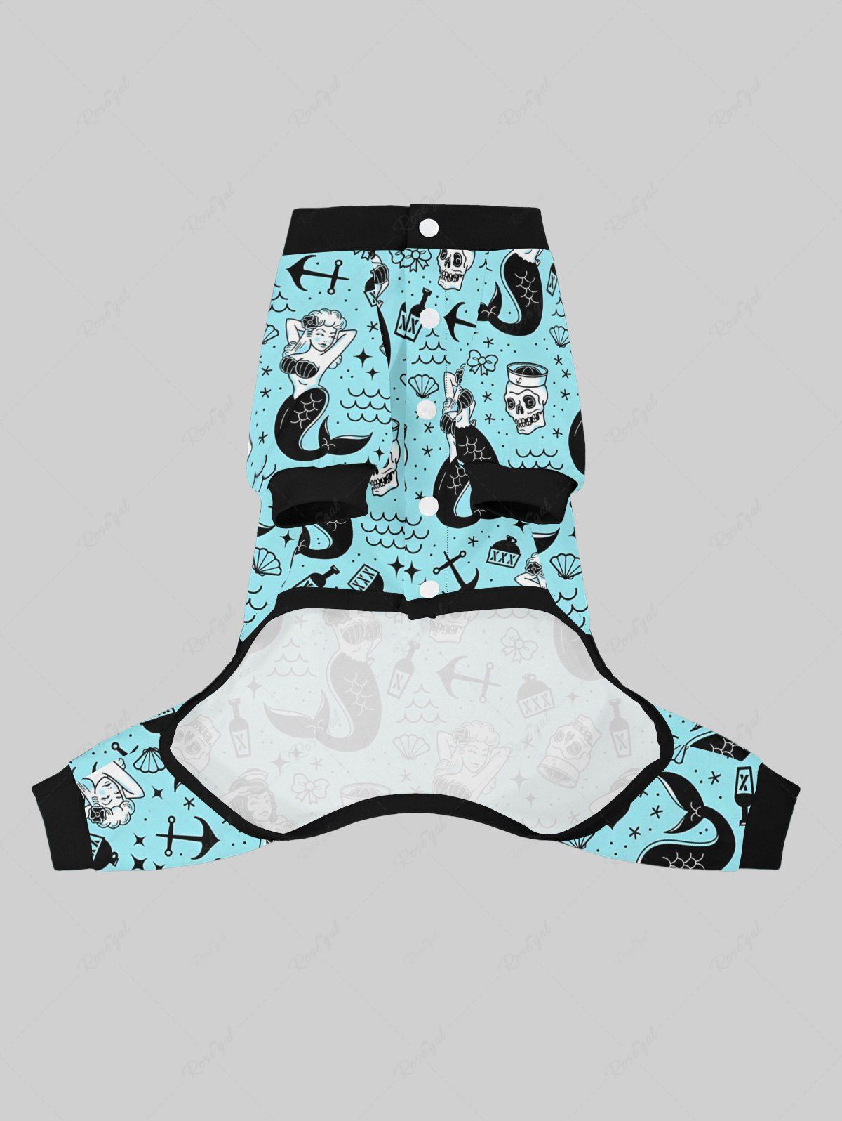 Pet's Skull Shell Mermaid Bending Striped Bowknot Anchor Printed Hawaii Button Pajama