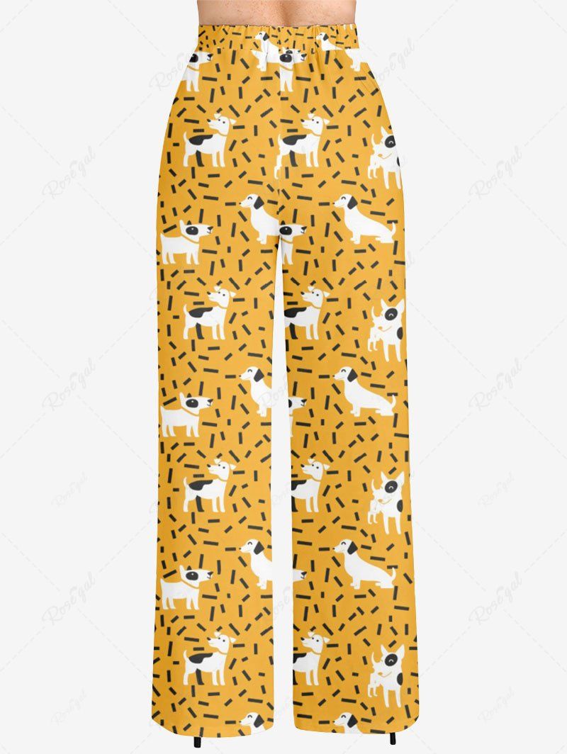 Pantalon large à cordon de serrage imprimé chien grande taille Hawaii