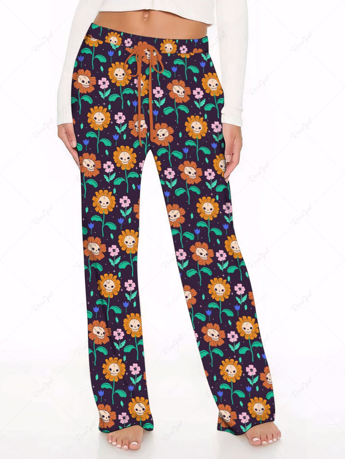 Skull Flower Print Pajama Pants Dog And Owner Matching Outfits