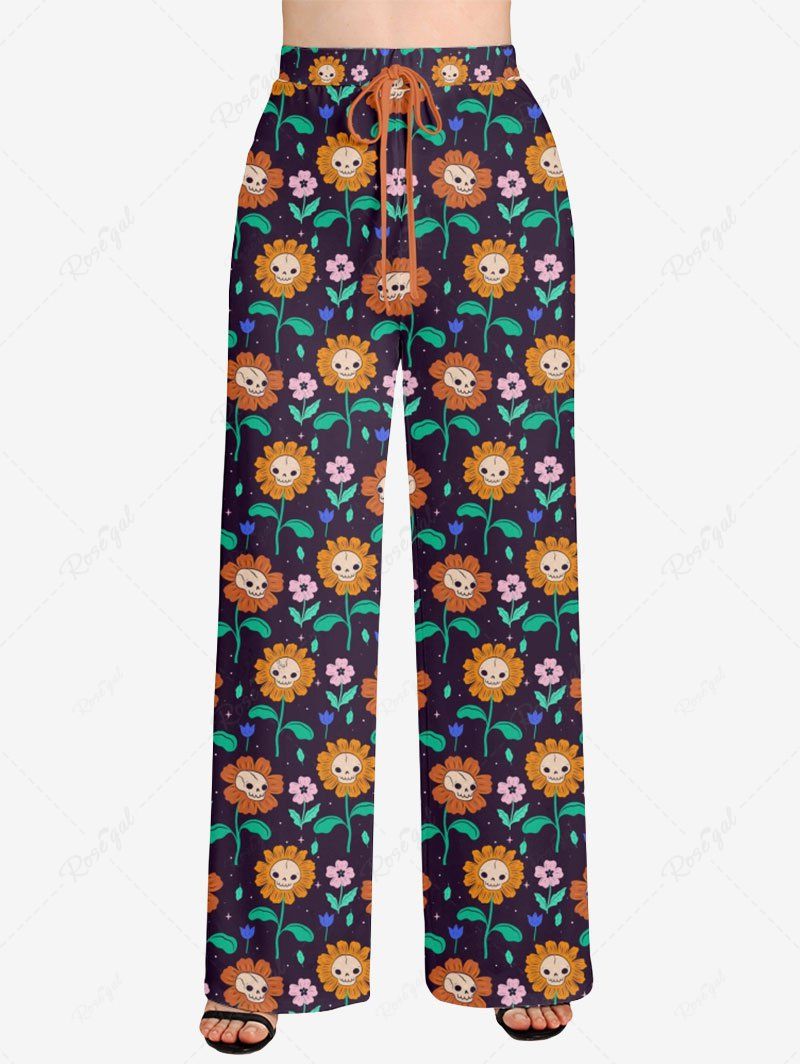 Skull Flower Print Pajama Pants Dog And Owner Matching Outfits