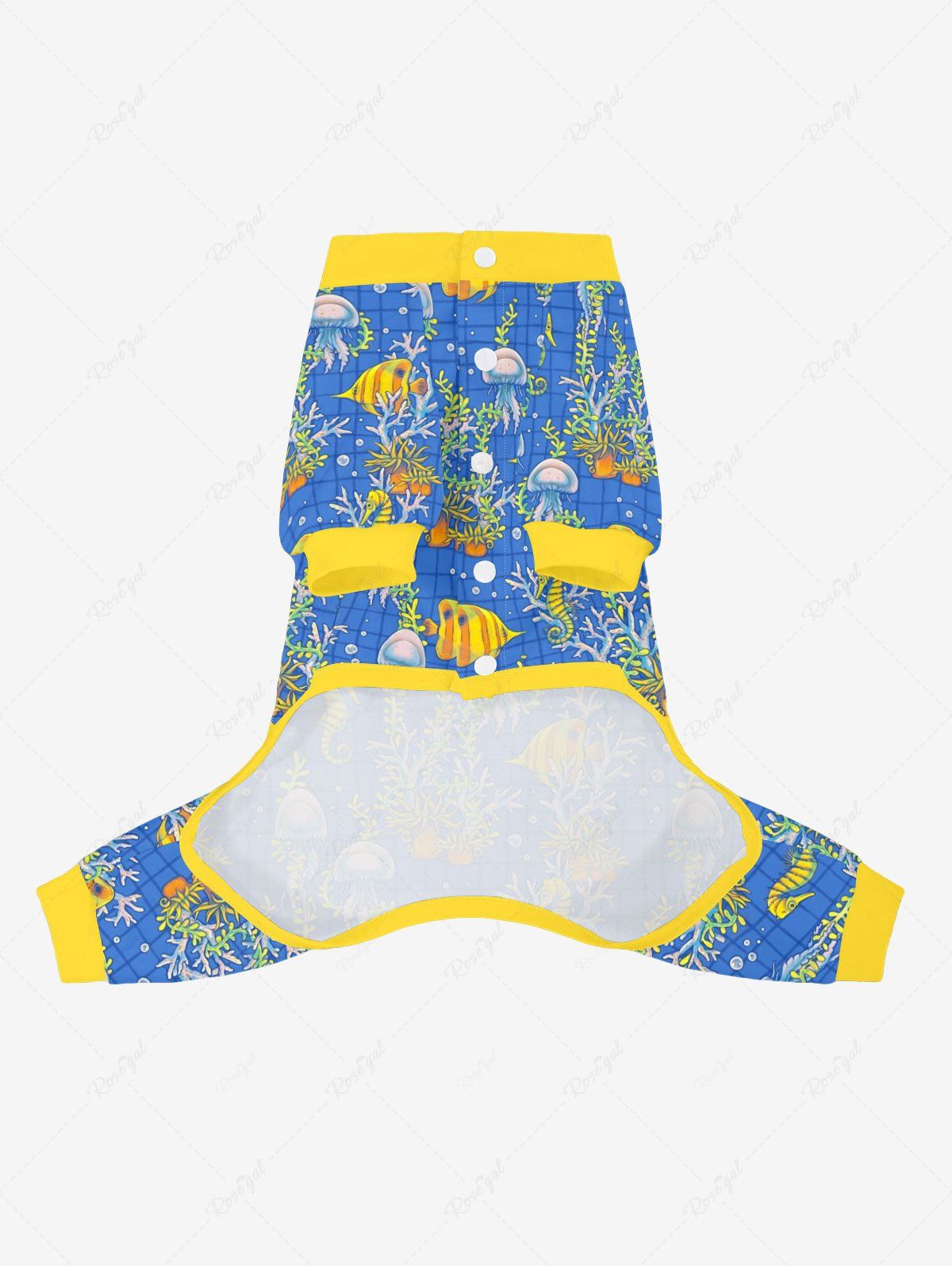 Pet's Coral Waterweed Jellyfish Fish Seahorse Line Plaid Printed Hawaii Button Pajama