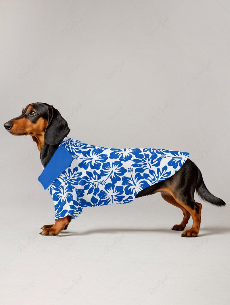 Pet's Tropical Leaf Hibiscus Flower Printed Hawaii Shirt