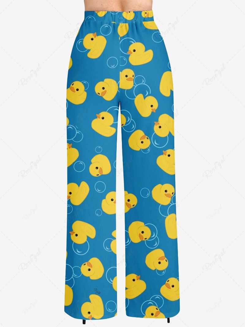 Plus Size Duck Bubble Printed Drawstring Wide Leg Pants