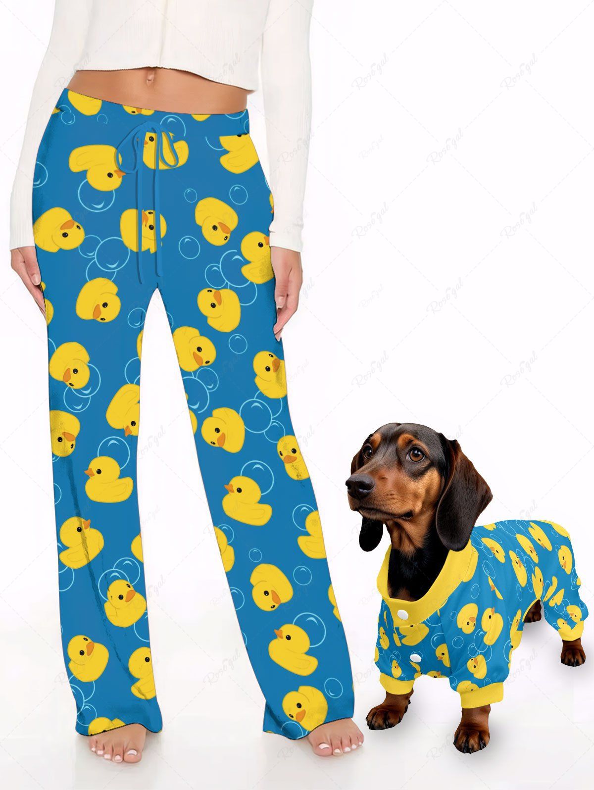 Duck Bubble Print Pants Pajama Dog And Owner Matching Outfits