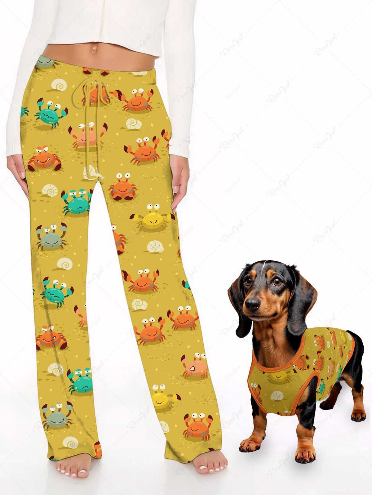 Crab Conch Shell Print Pants Tank Top Dog And Owner Matching Outfits