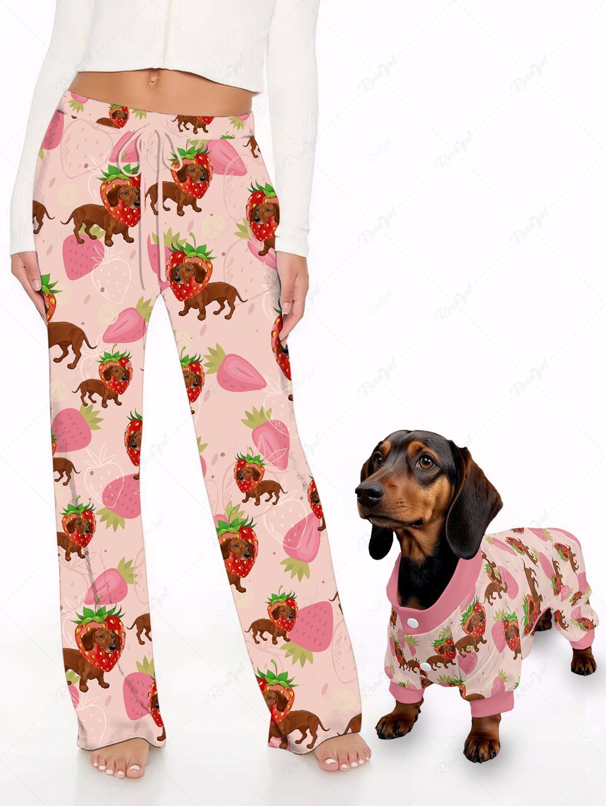 Dog Strawberry Printed Pajama and Pants Dog and Owner Matching Outfits