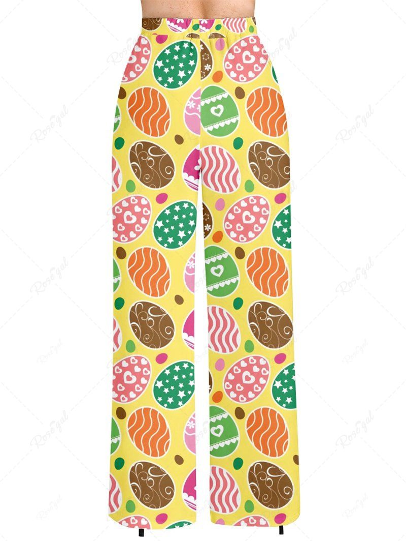 Plus Size Easter Eggs Printed Drawstring Wide Leg Pants