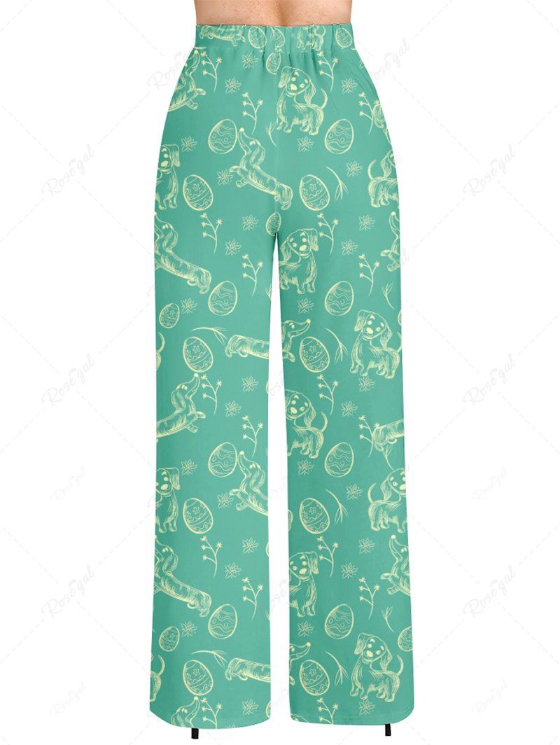 Plus Size Dog Easter Egg Printed Drawstring Wide Leg Pants